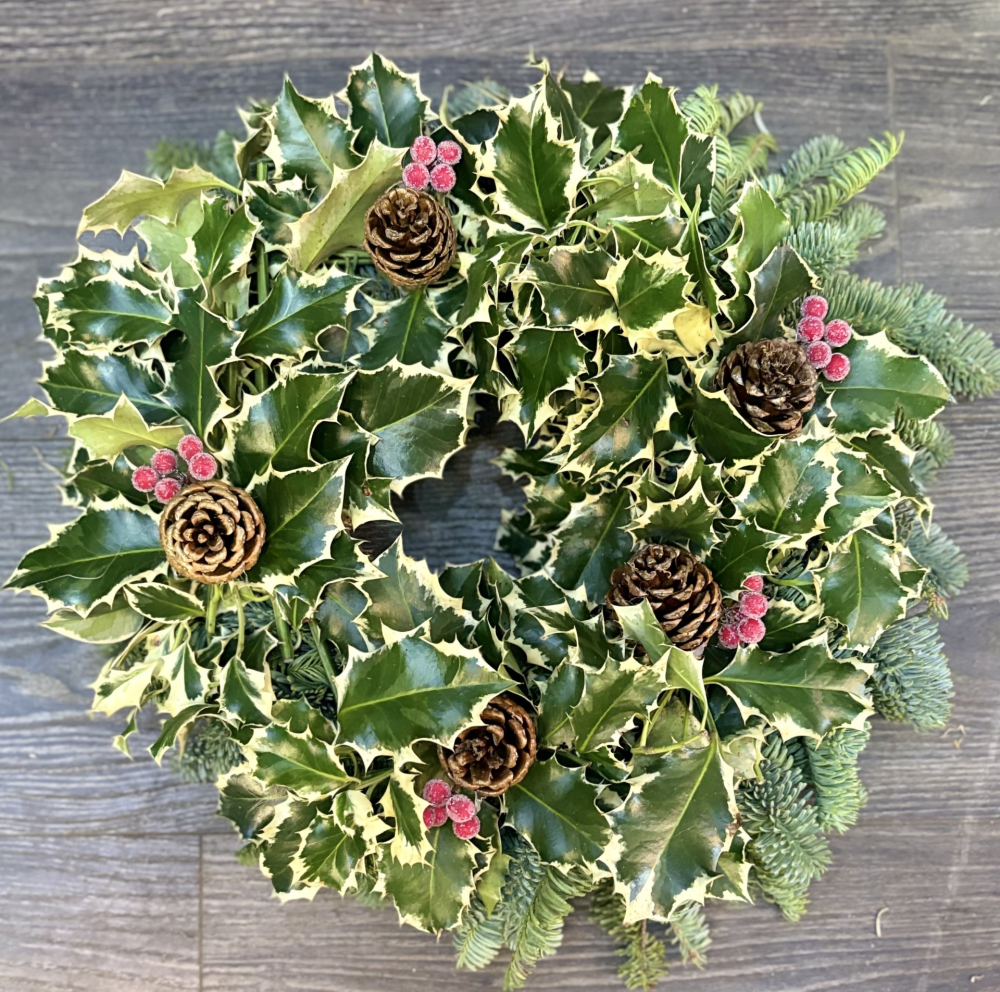 fresh spruce and holly  wreath